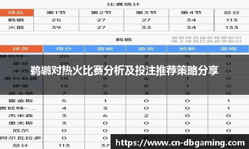 鹈鹕对热火比赛分析及投注推荐策略分享